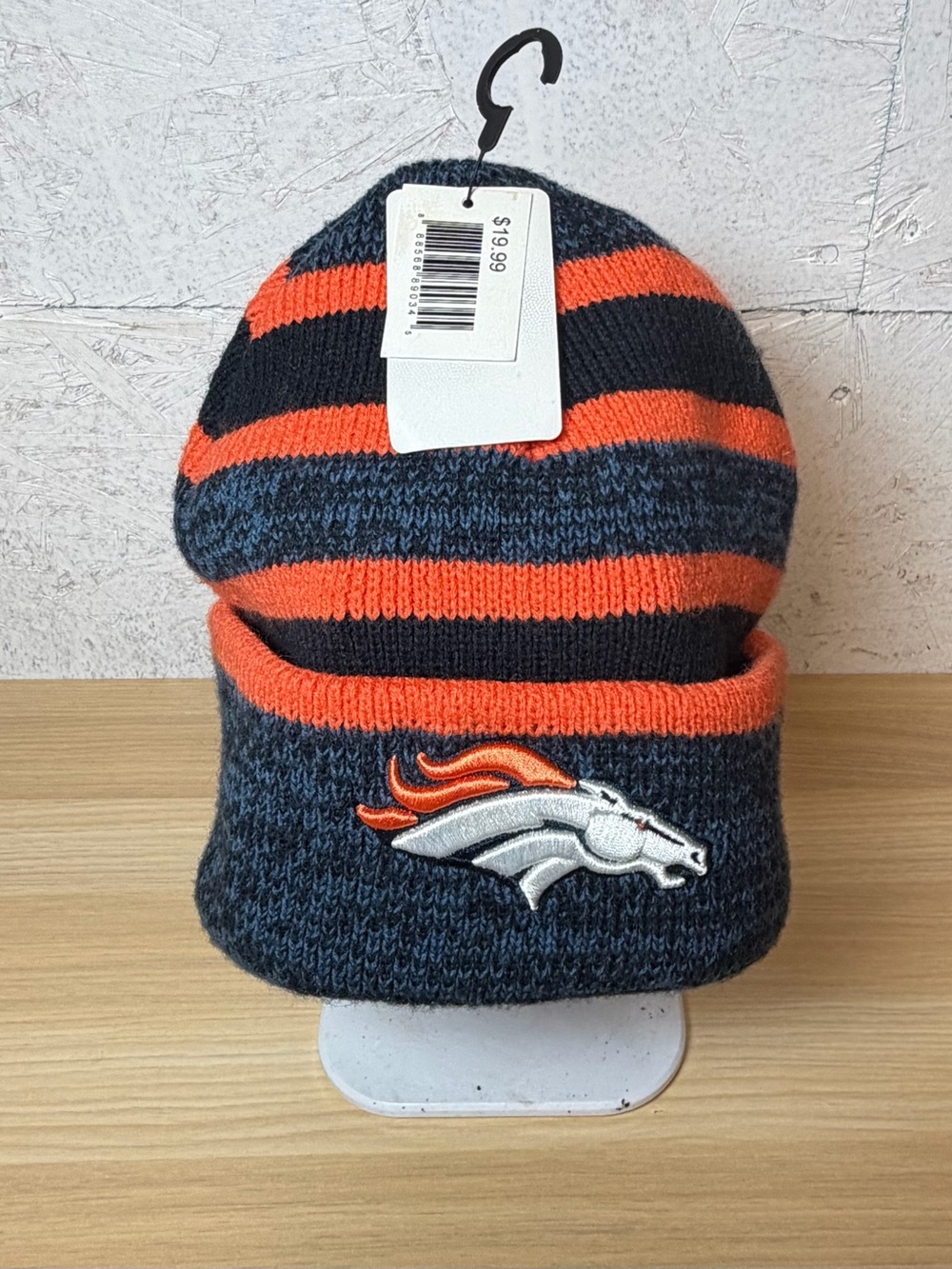 Denver Broncos Striped Knit Beanie - Navy & Orange